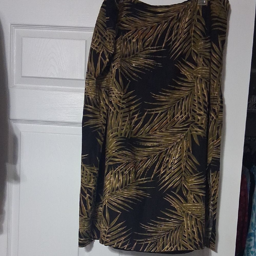 Giorgio Fiorelli Black and Gold Leaf Embellished Beads Print Pencil Skirt Sx 24